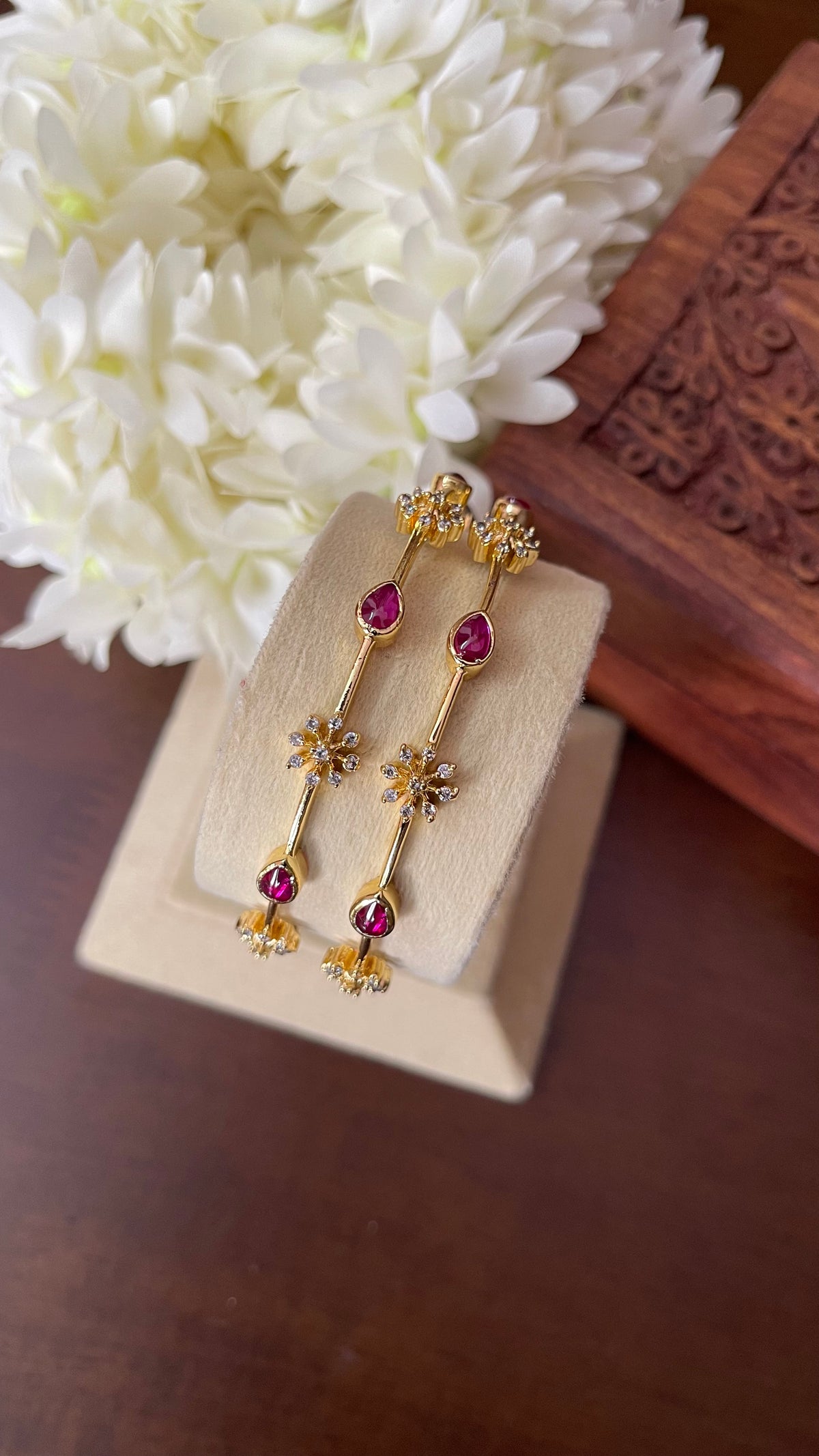 Minimal Sleek Ruby Drop Bangle - Pair