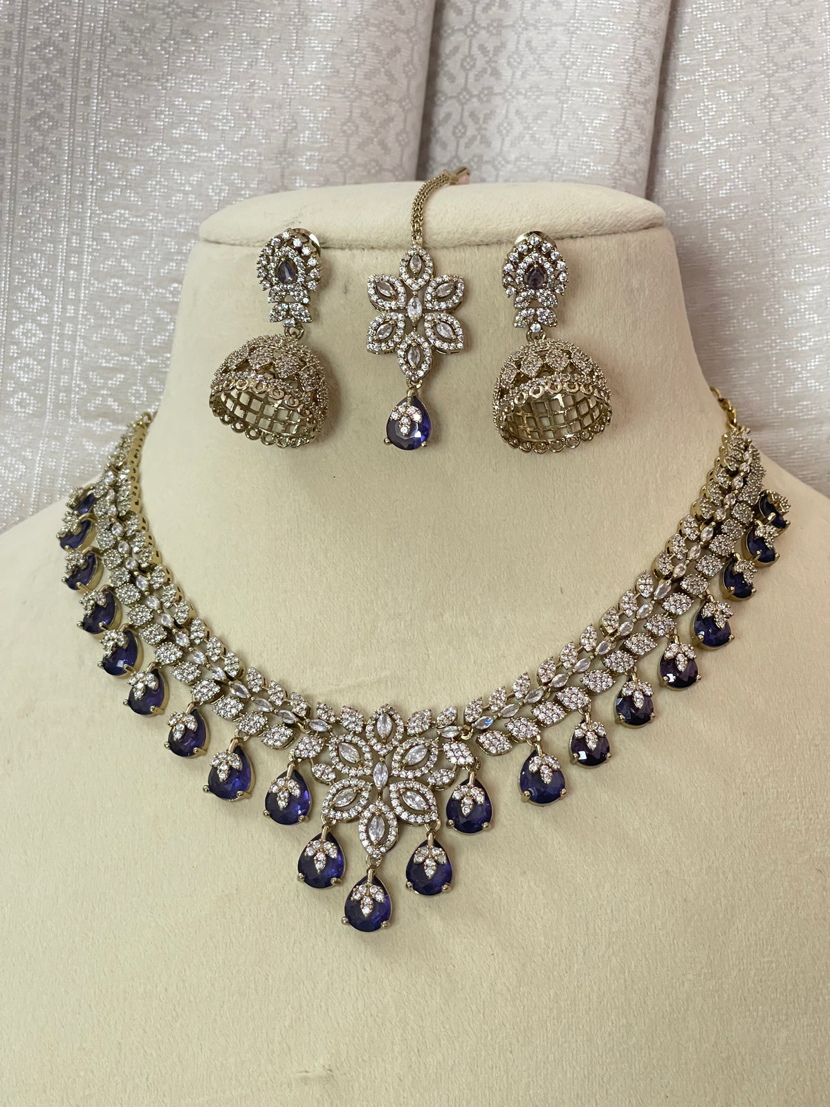 Victorian Purple CZ Necklace with Tikka Set