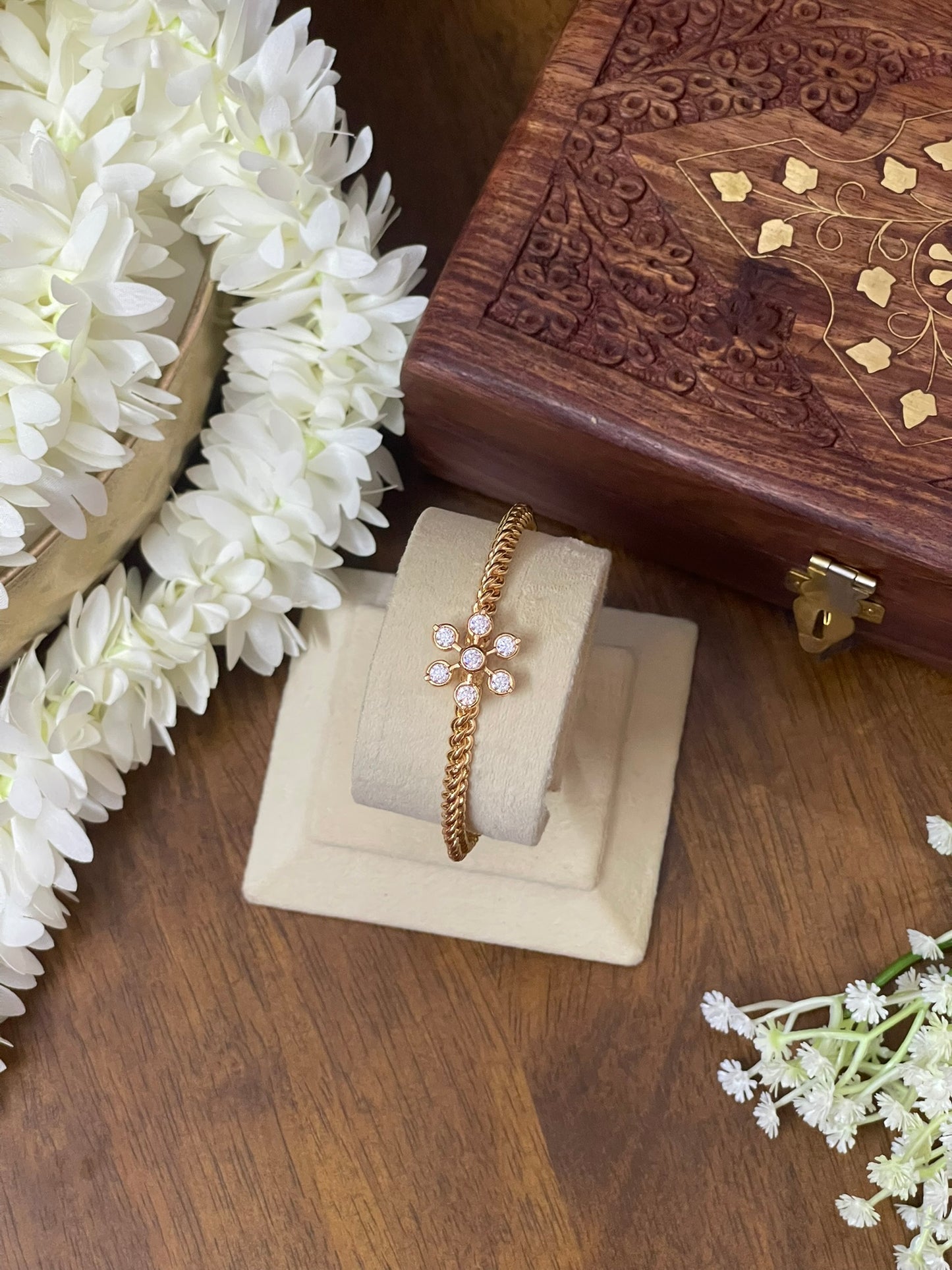 Micro Gold Plated Twisted Floral Kada - Single