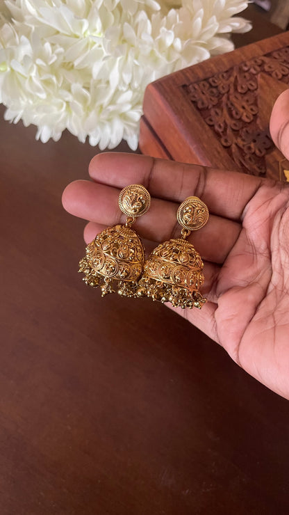 Plain Gold Peacock Coin Jhumka