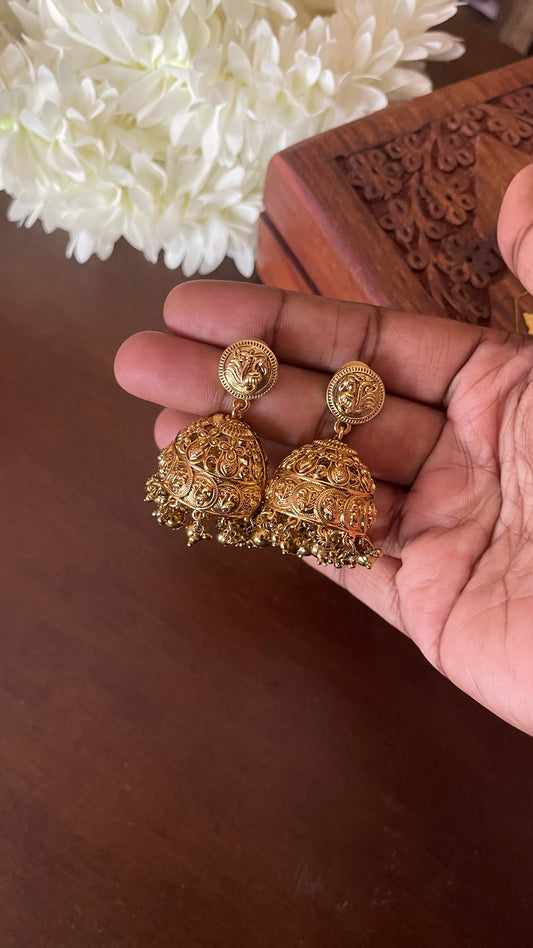 Plain Gold Peacock Coin Jhumka