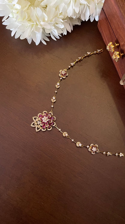 Floral CZ Diamond Replica Necklace Set