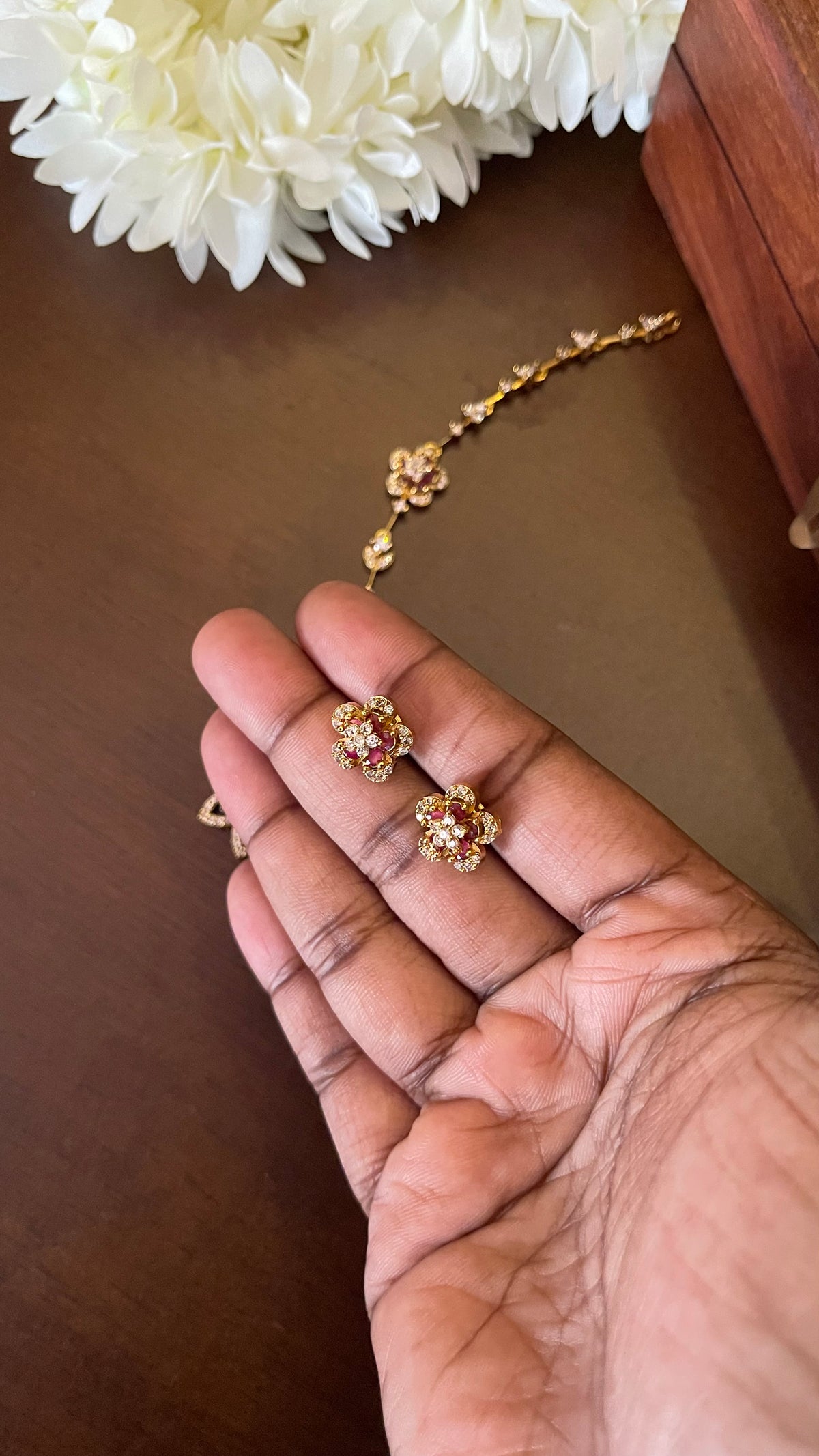 Floral CZ Diamond Replica Necklace Set