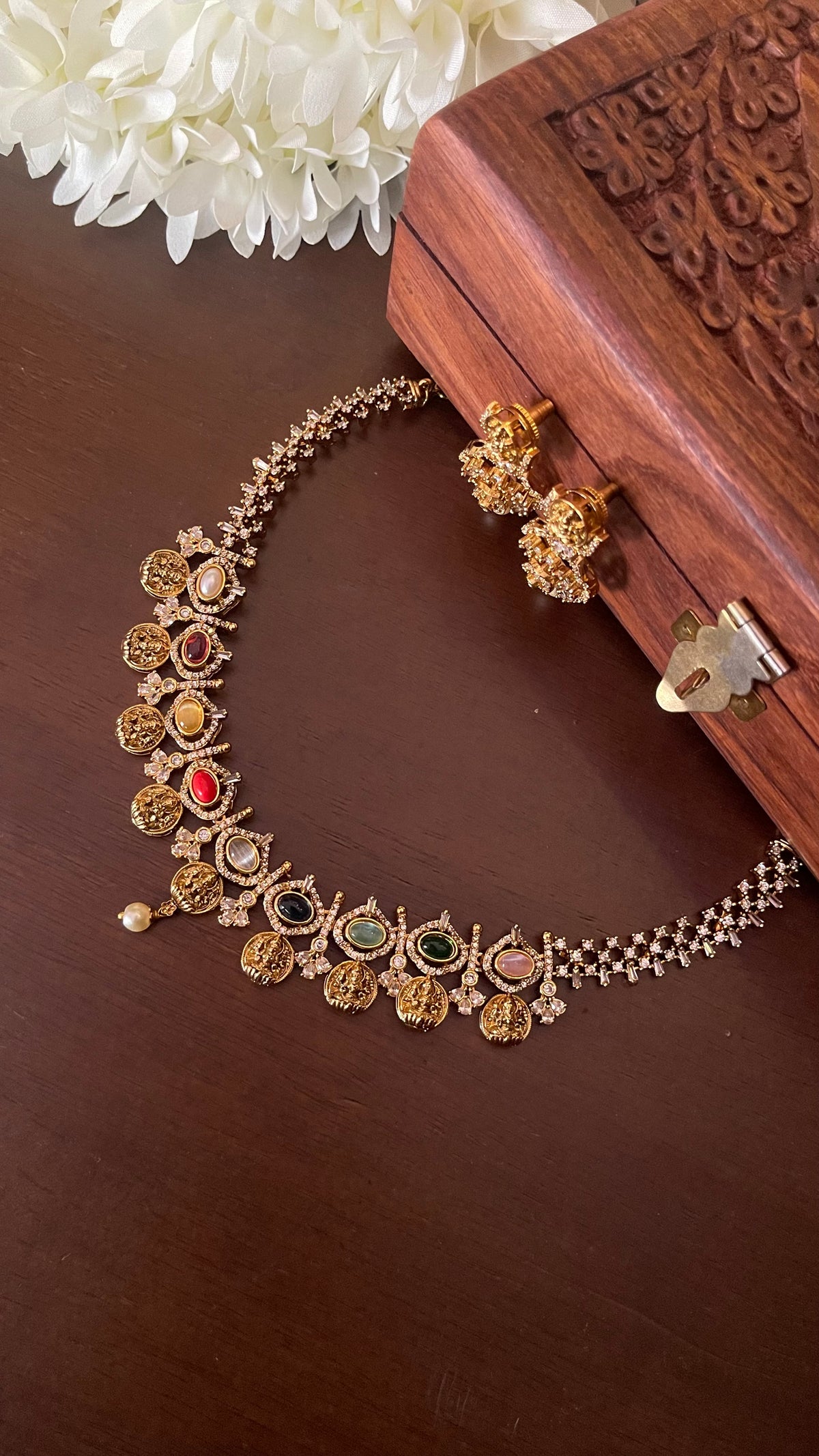 Navratna Lakshmi Coin Necklace Set