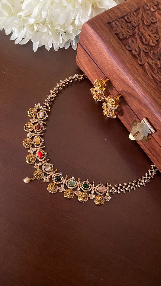 Navratna Lakshmi Coin Necklace Set