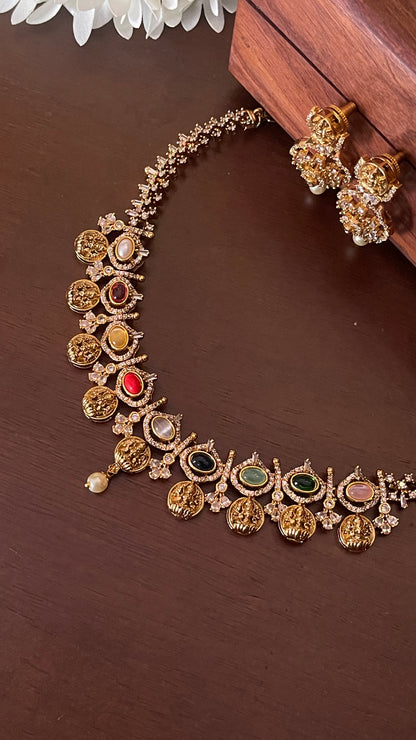 Navratna Lakshmi Coin Necklace Set