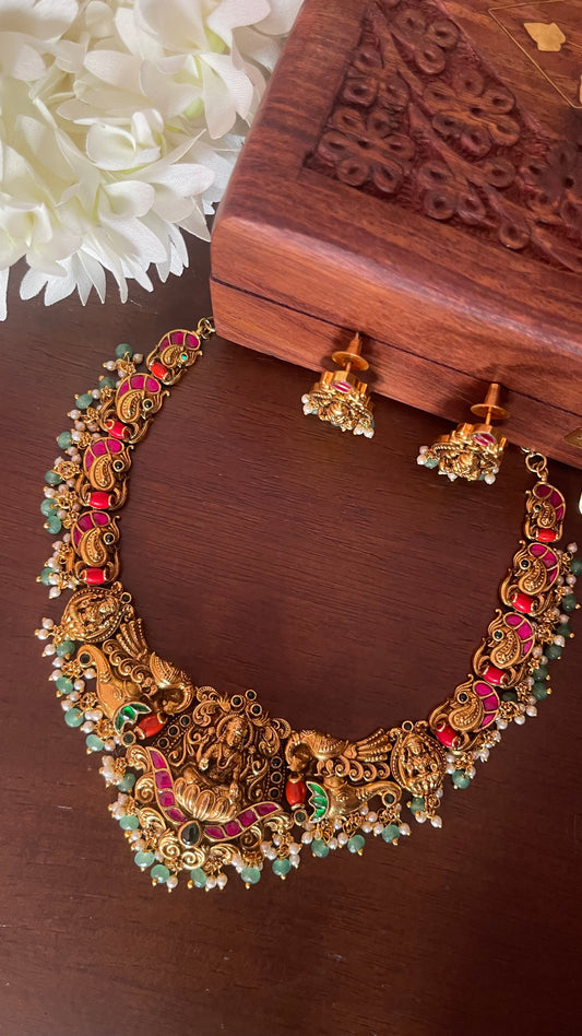 Nakshi Lakshmi Coral Jadau Necklace Set
