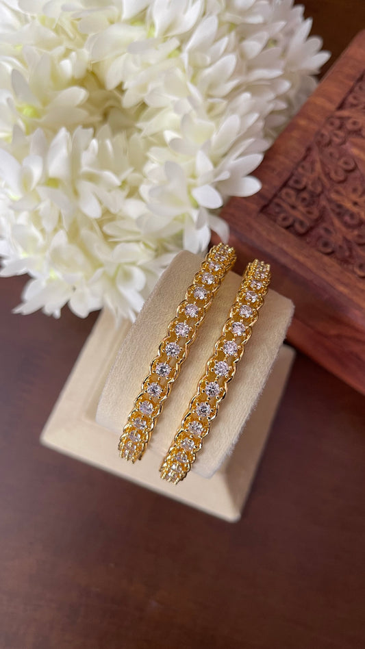 CZ Floral Link Gold-Plated Bangles – Pair