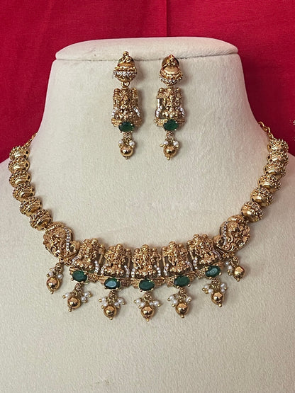 Nakshi 3D embossed Stone Necklace Set