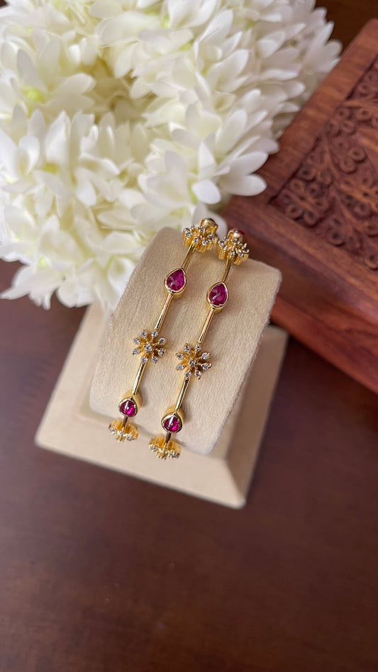 Minimal Sleek Ruby Drop Bangle - Pair