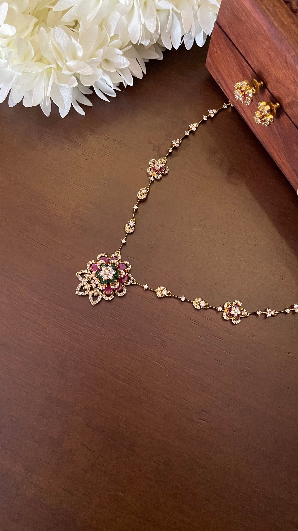 Floral CZ Diamond Replica Necklace Set