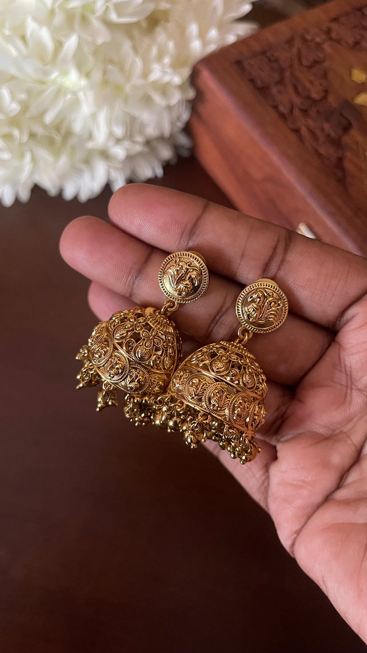 Plain Gold Peacock Coin Jhumka