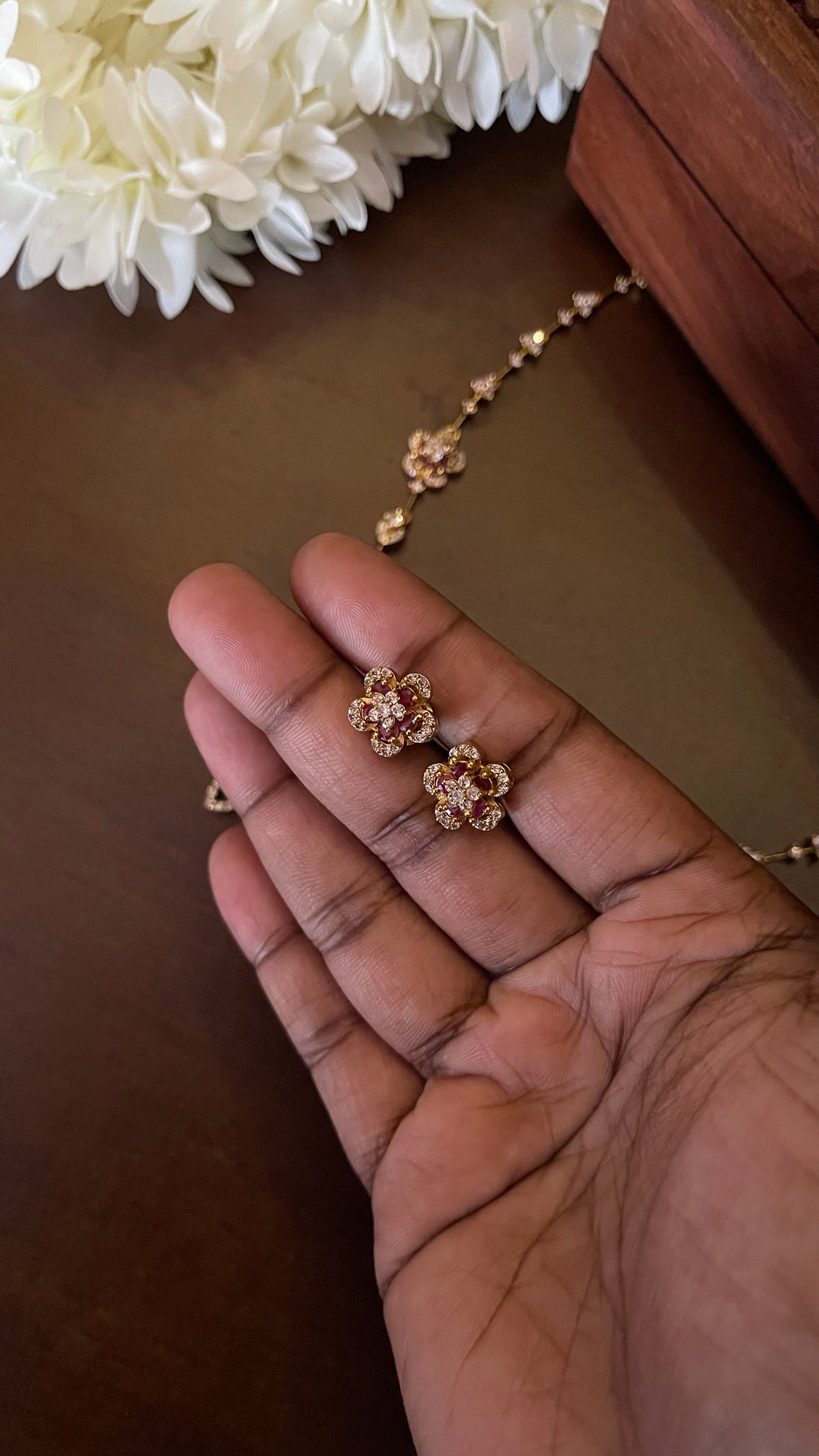Floral CZ Diamond Replica Necklace Set
