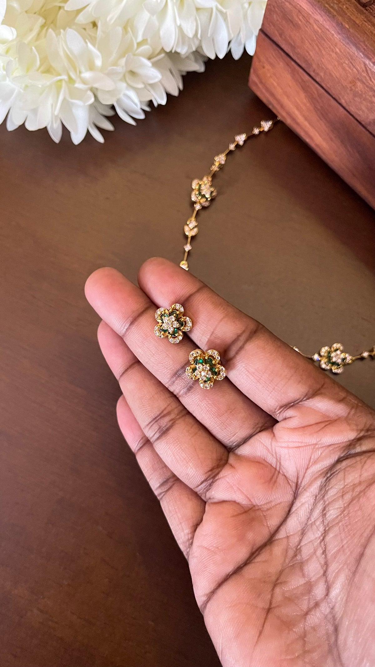 Floral CZ Diamond Replica Necklace Set