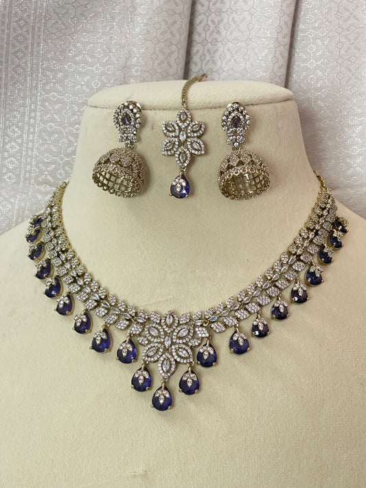 Victorian Purple CZ Necklace with Tikka Set