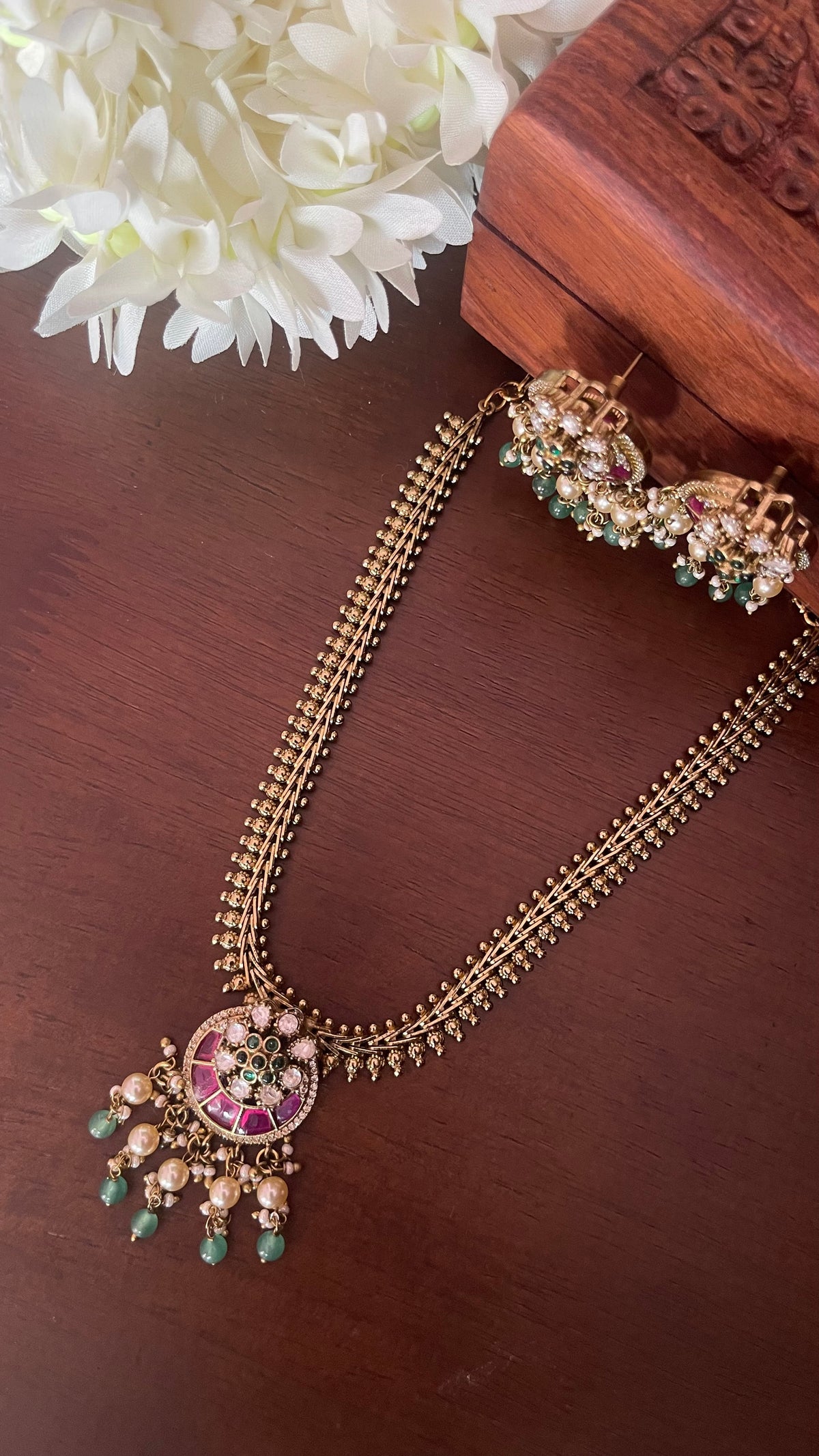 Moissanite Jadau Pearl Statement Necklace Set