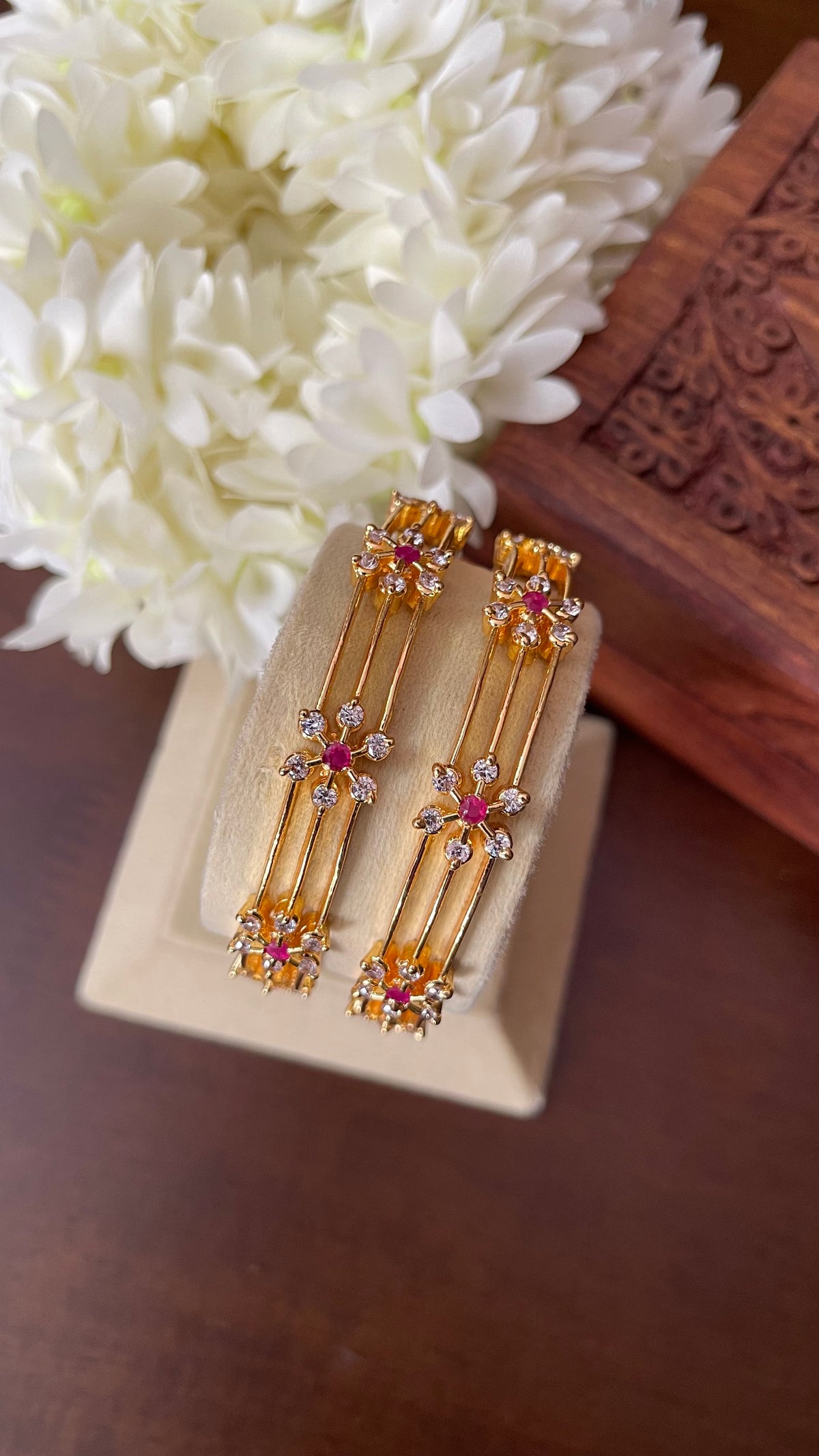 Floral CZ Gold-Finish Bangle - Pair