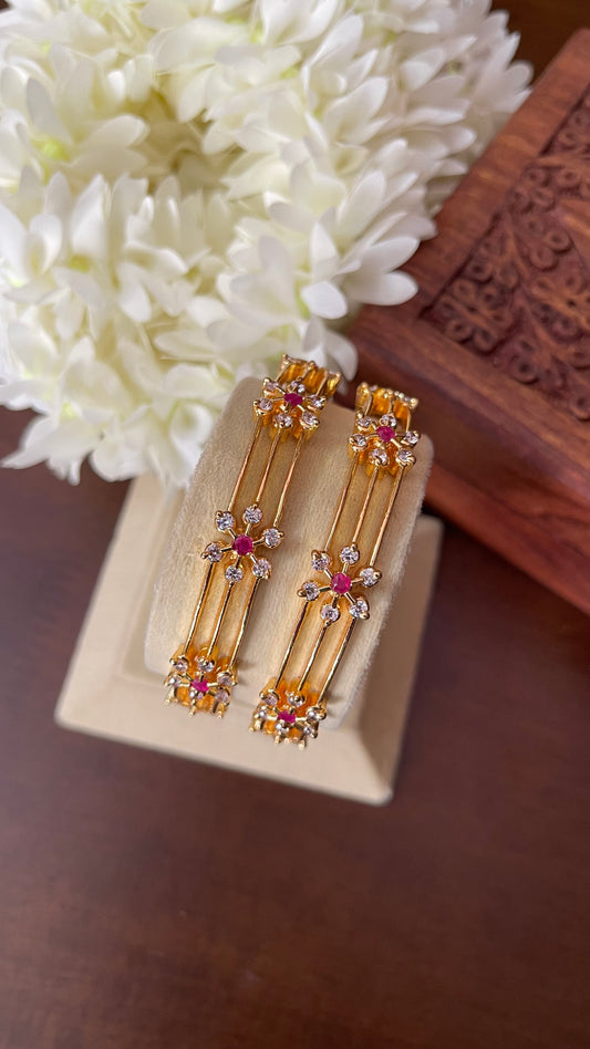 Floral CZ Gold-Finish Bangle - Pair