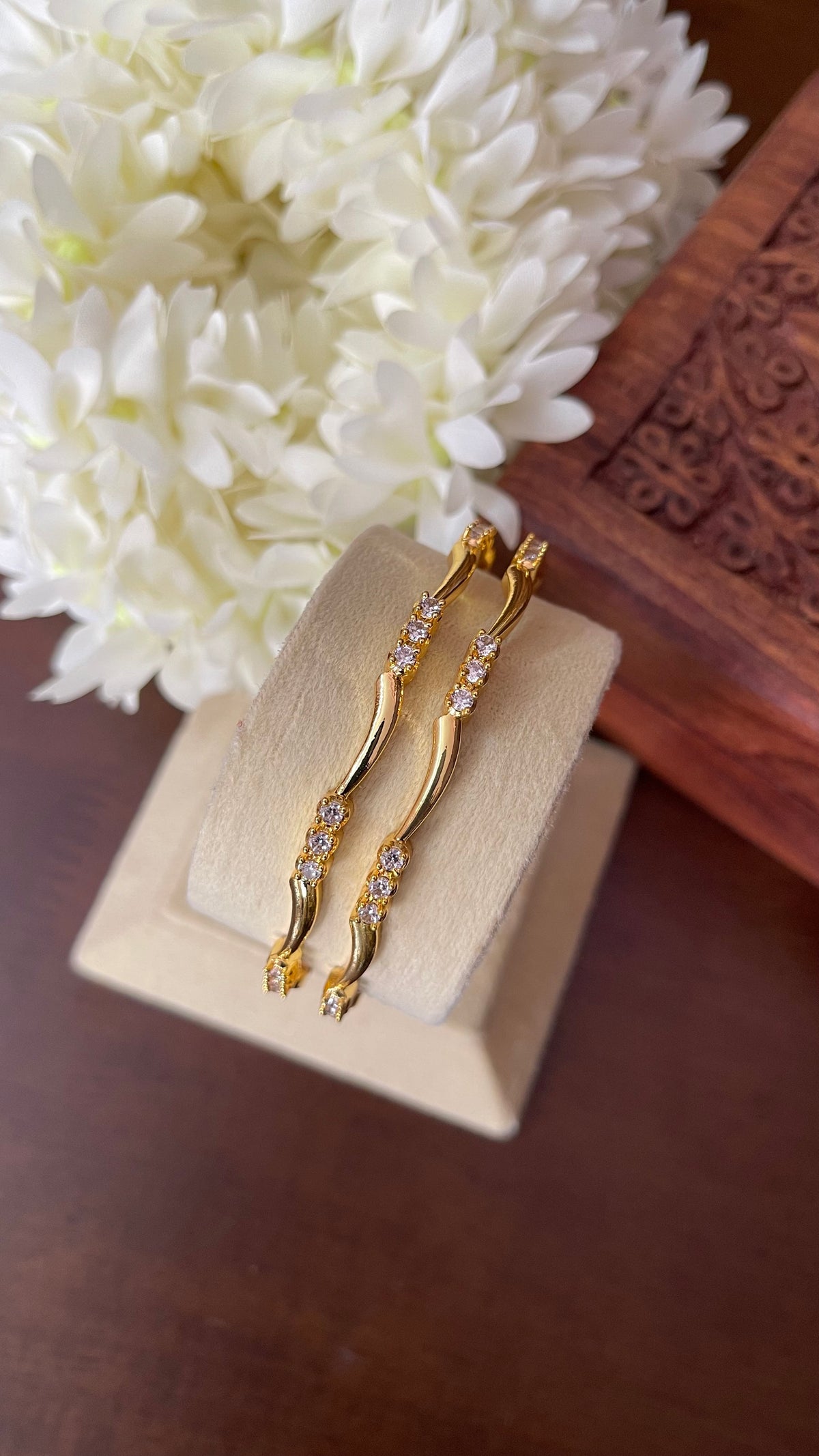Elegant CZ Stone Gold Bangle - Pair