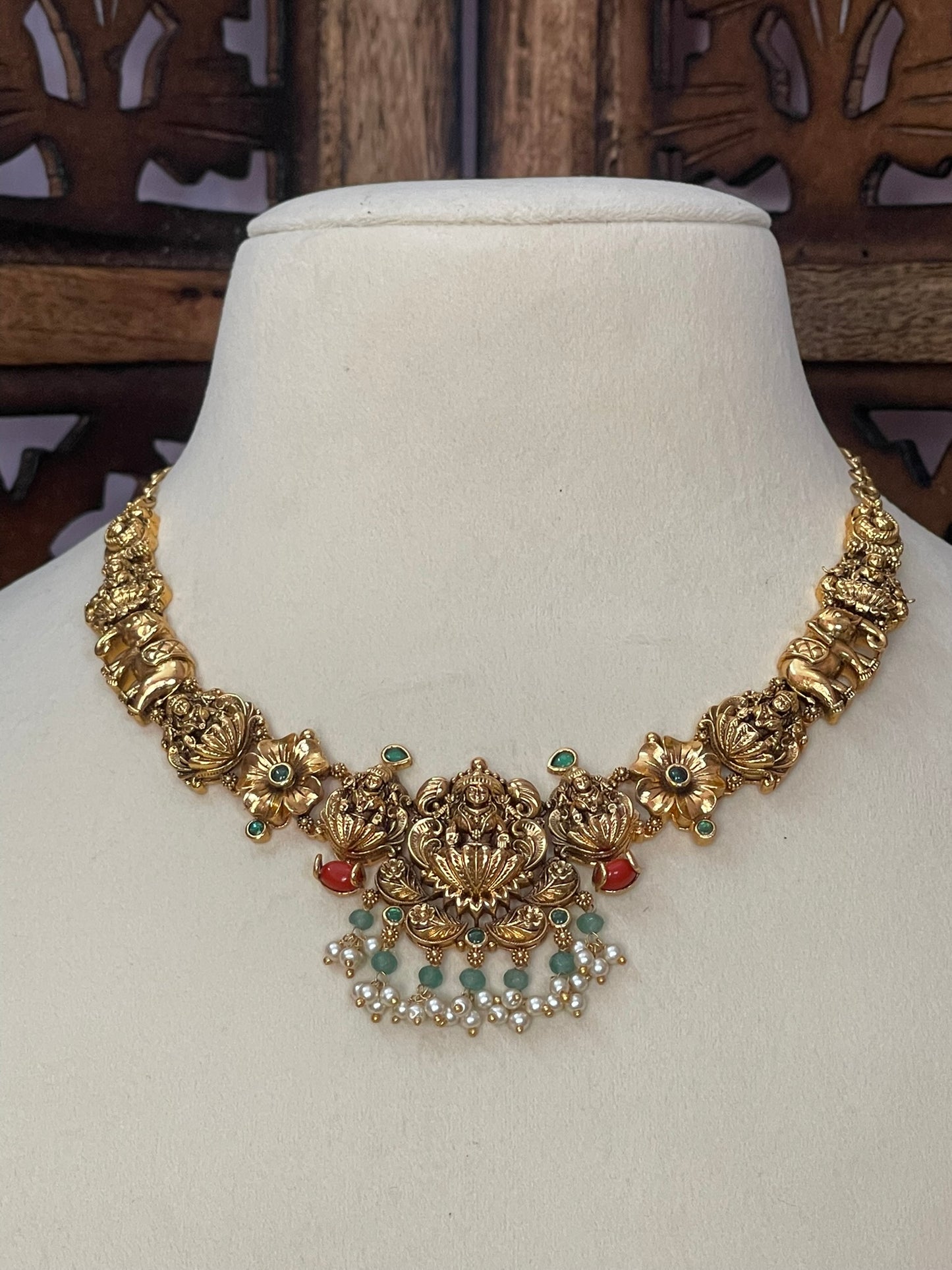 Antique Lakshmi-Elephant Coral Necklace Set