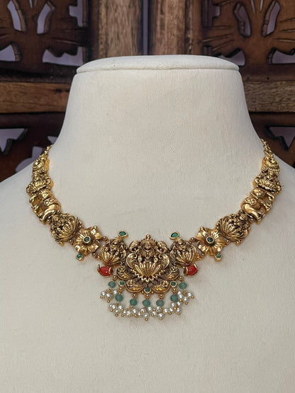 Antique Lakshmi-Elephant Coral Necklace Set
