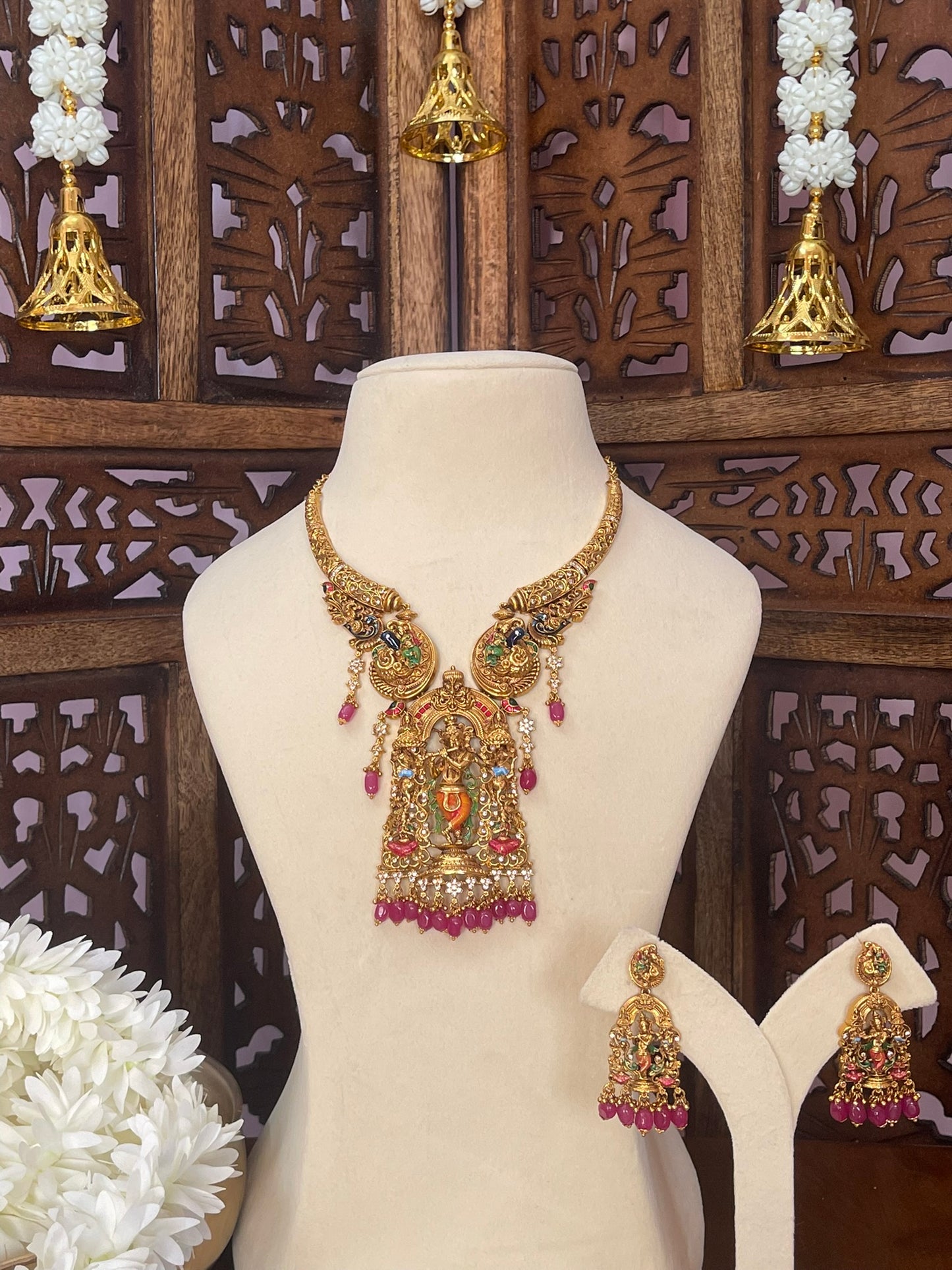 Antique Krishna Hand painted Hasli Necklace Set