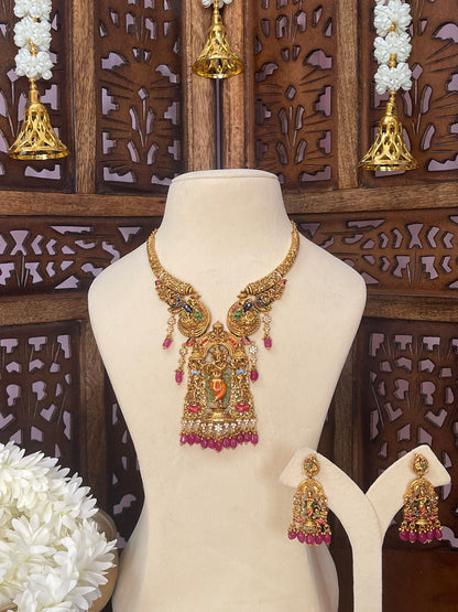 Antique Krishna Hand painted Hasli Necklace Set