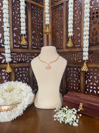 Vintage Attigai Necklace - Ruby & White Stones