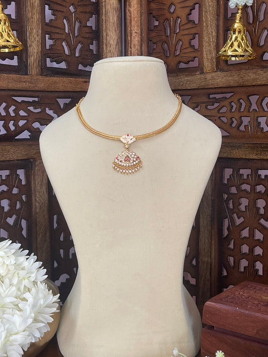 Vintage Attigai Necklace - Ruby & White Stones