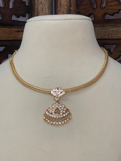 Vintage Attigai Necklace - Ruby & White Stones