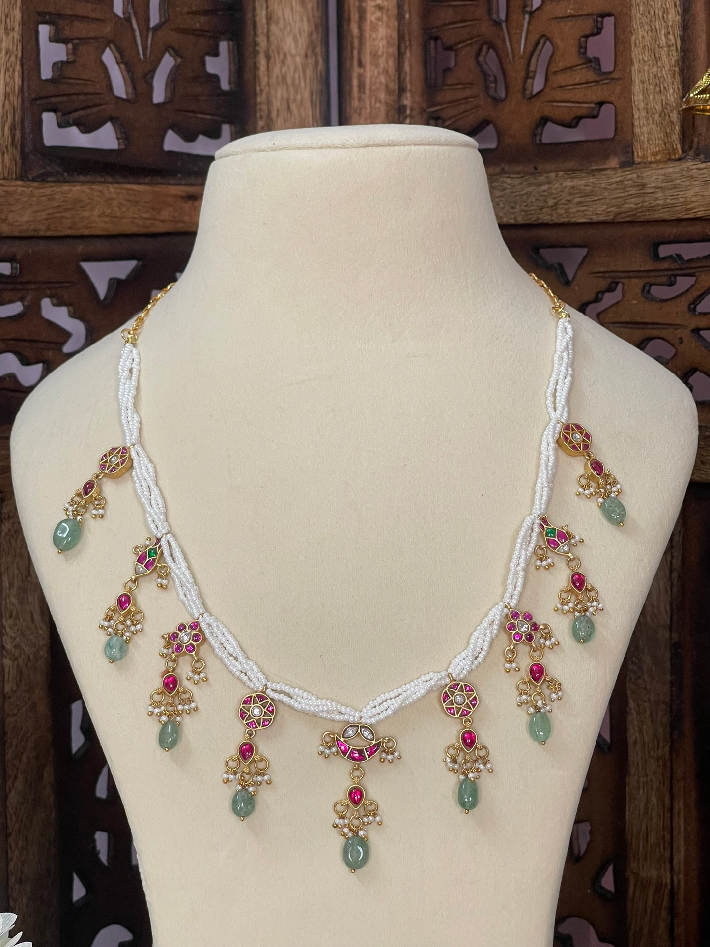 Jadau Half Moon Pearls Necklace