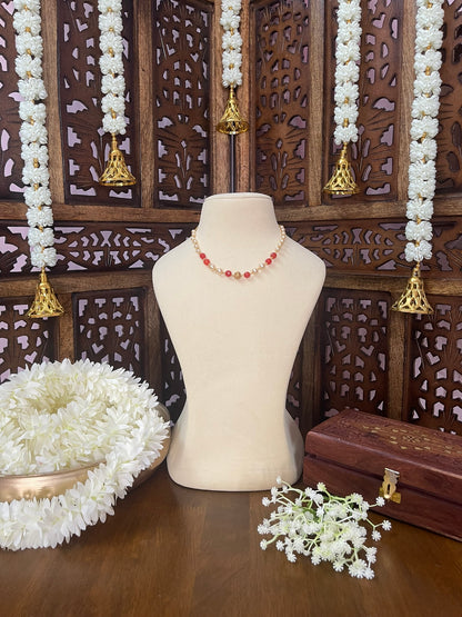 Antique Pearl Red/Green Ball Chain Necklace