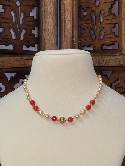 Antique Pearl Red/Green Ball Chain Necklace