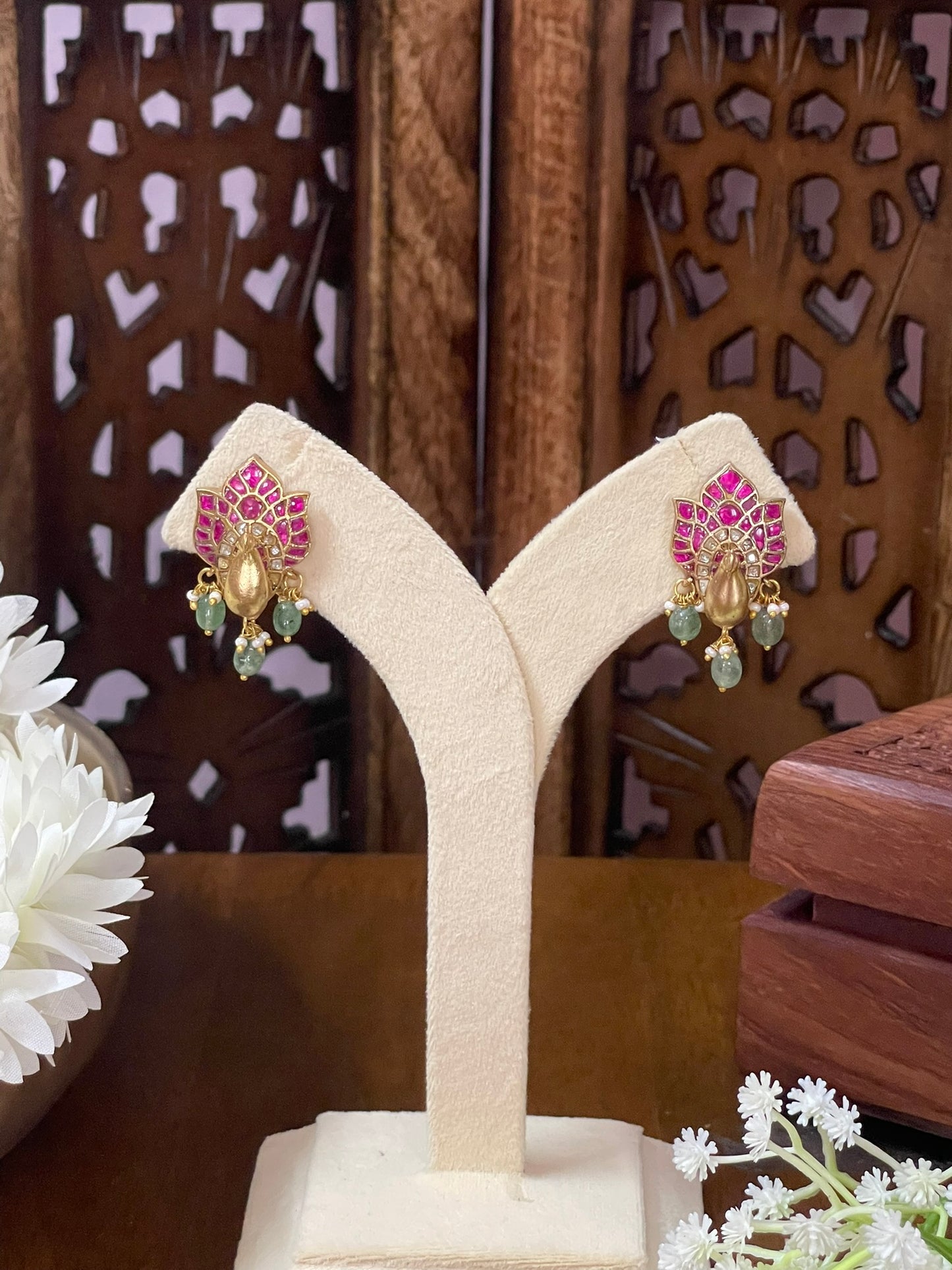 3D Peacock Jadau Ear studs