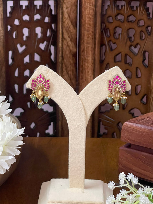 3D Peacock Jadau Ear studs