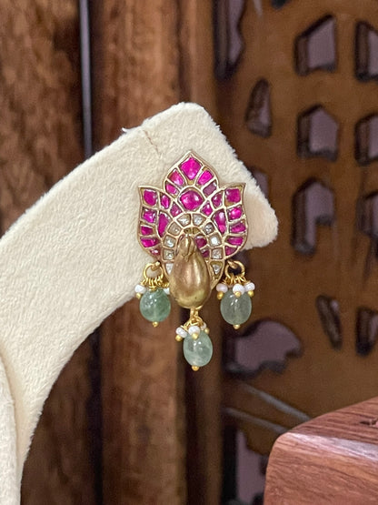 3D Peacock Jadau Ear studs