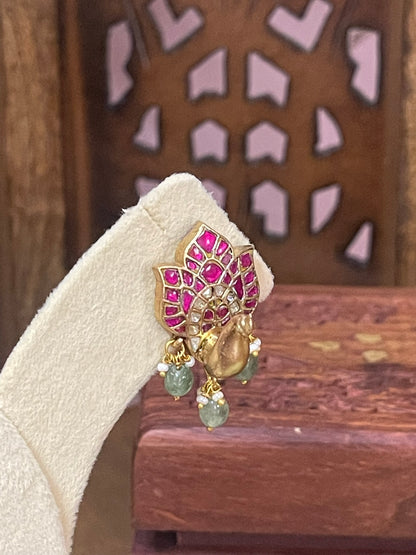 3D Peacock Jadau Ear studs