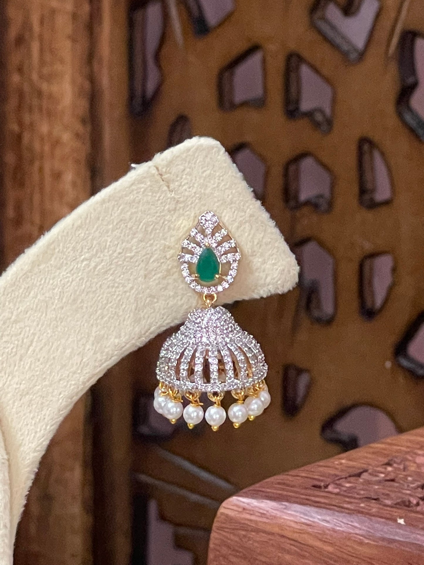 CZ Jhumka Ruby/Green