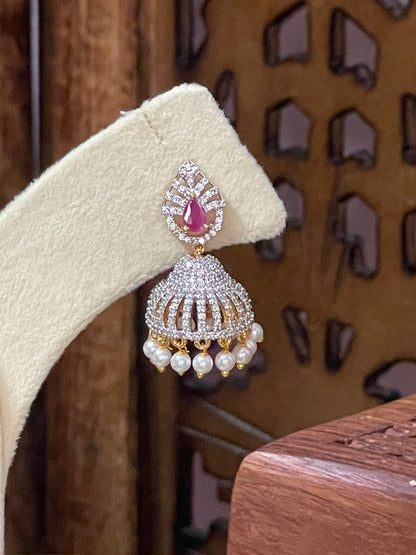 CZ Jhumka Ruby/Green