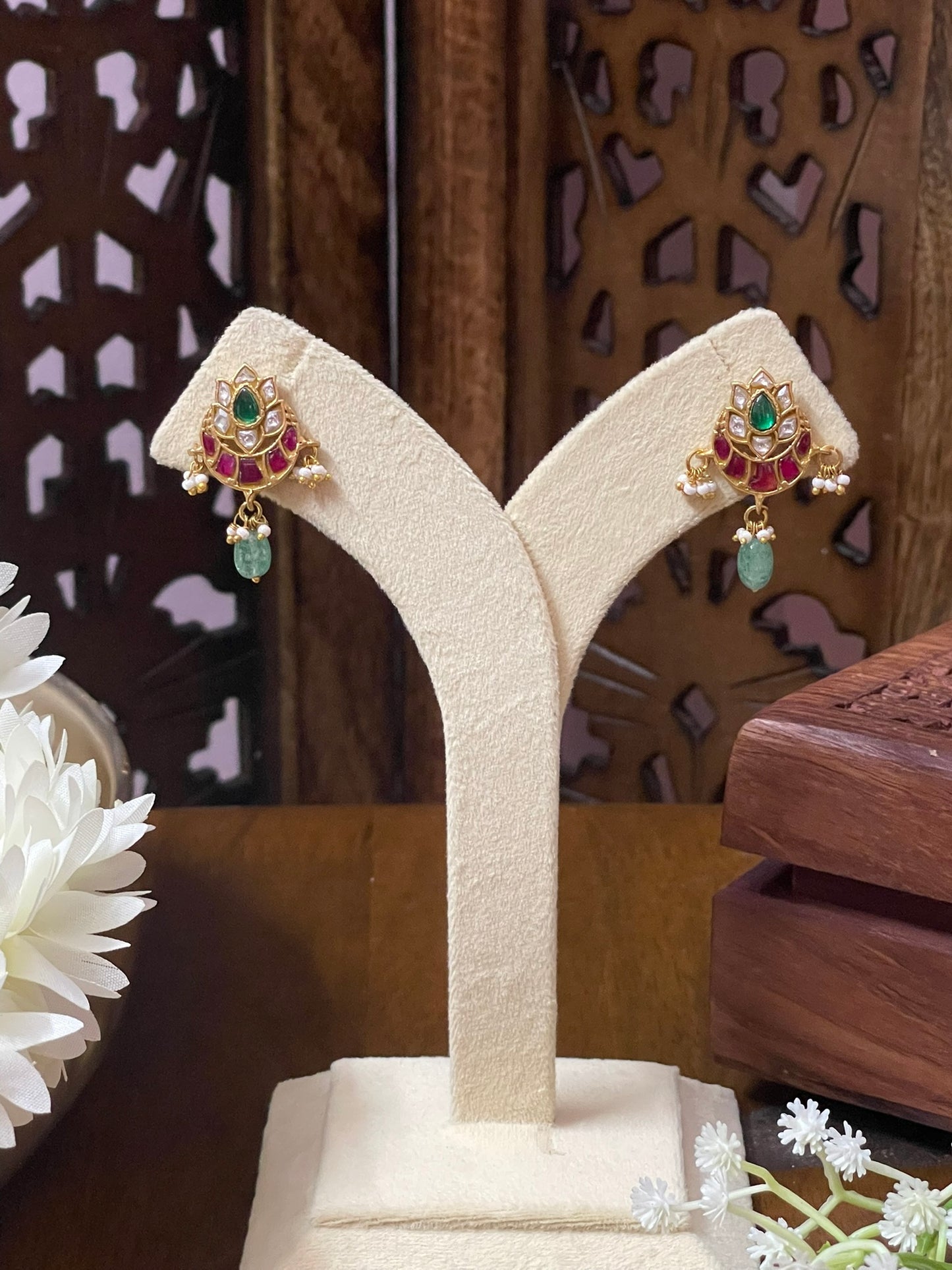 Jadau Lotus-Crescent inspired Ear studs
