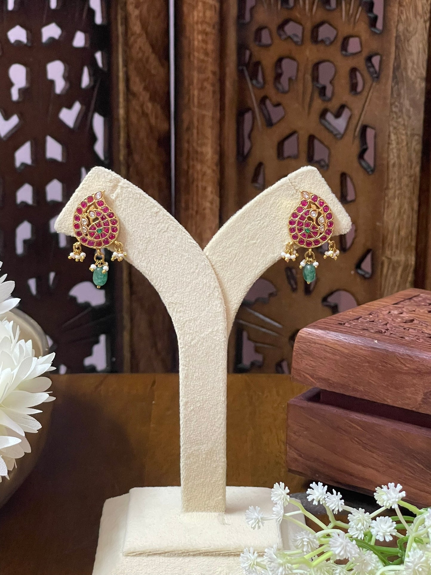 Jadau Peacock-Mango Ear studs