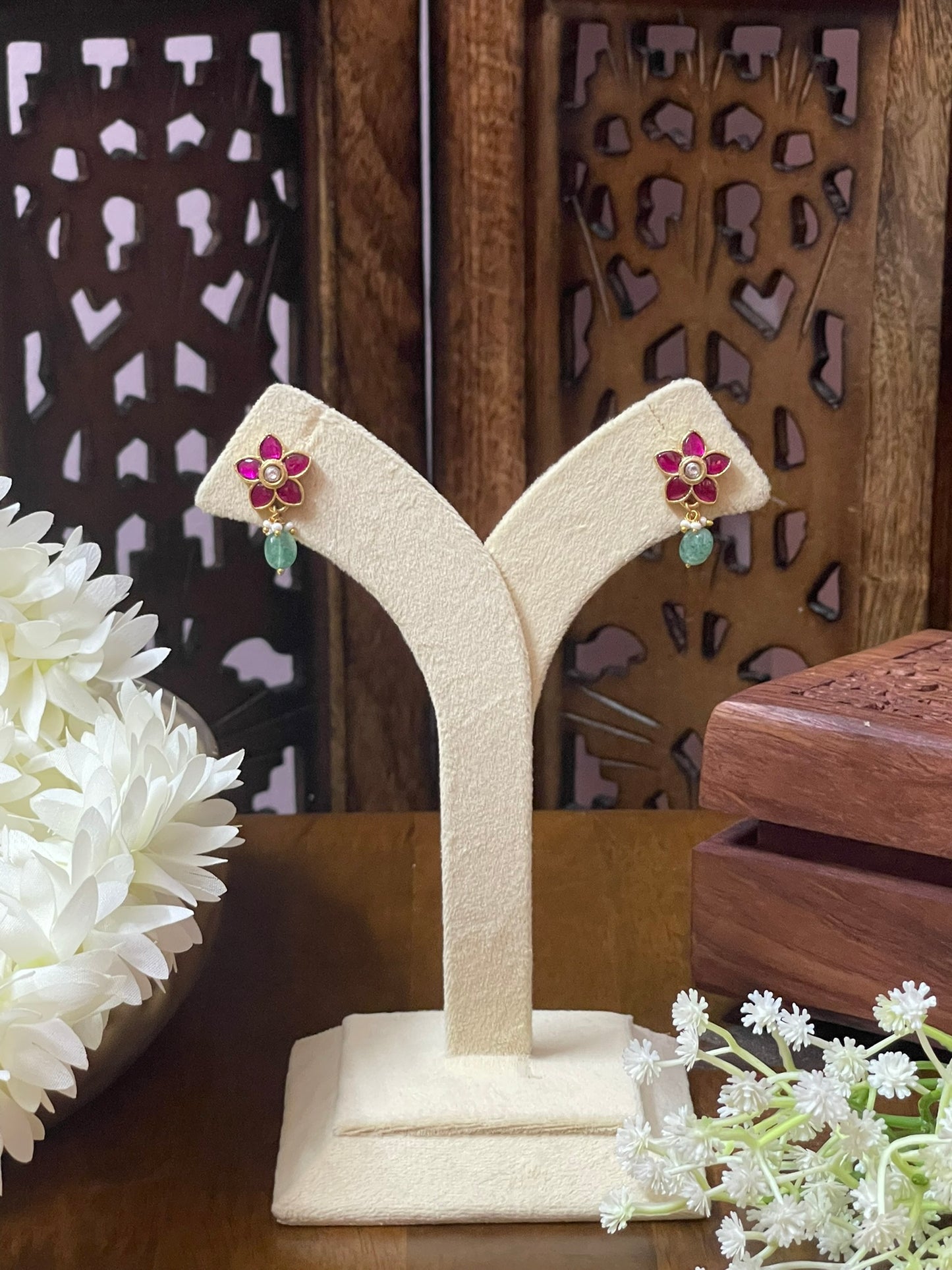 Jadau Five Petal Flower Ear studs