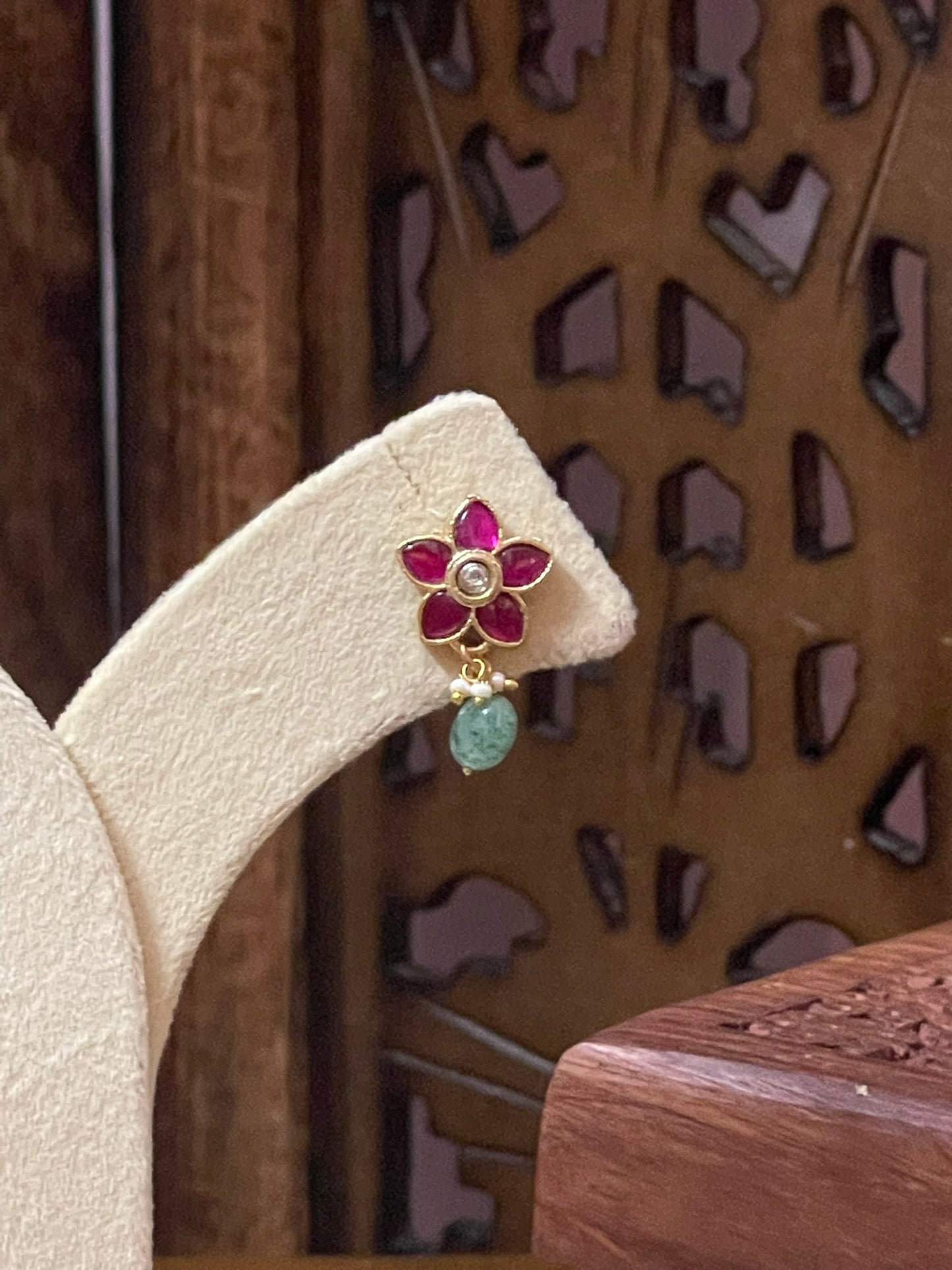 Jadau Five Petal Flower Ear studs