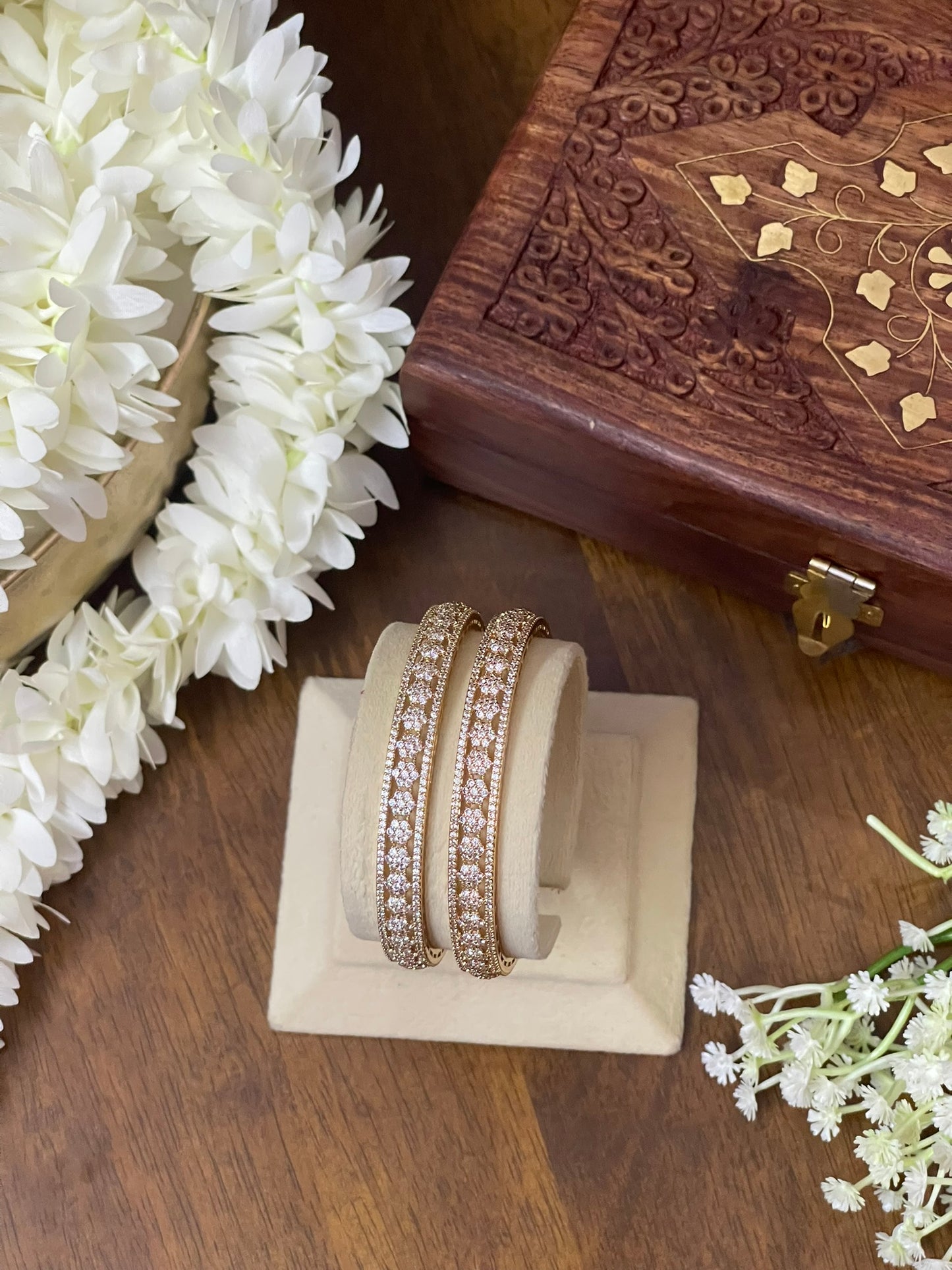 Diamond inspired Floral CZ Bangles - Pair