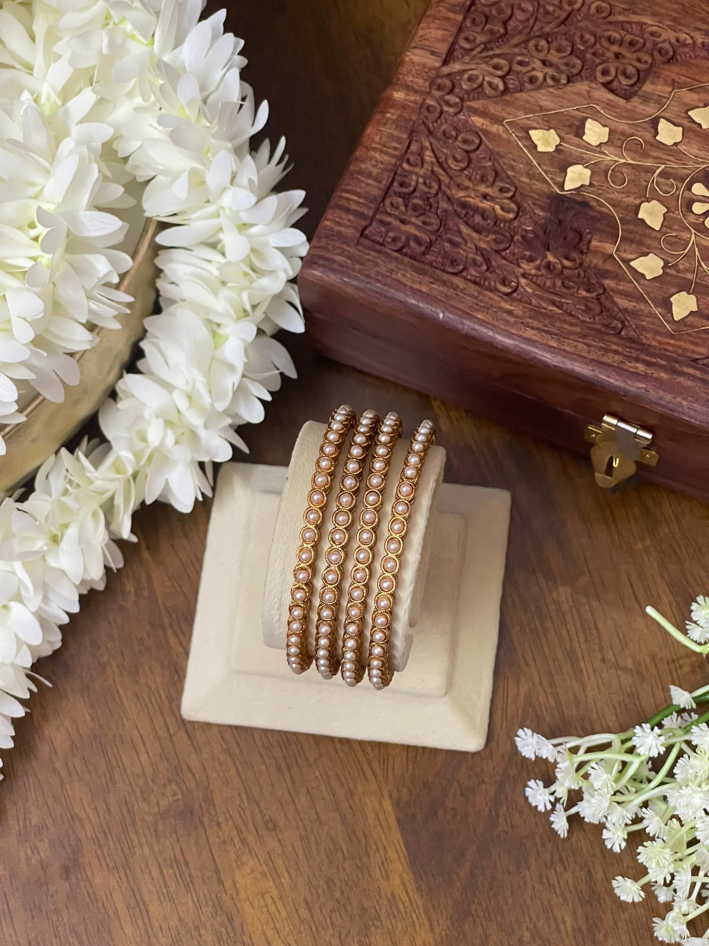 Antique Pearl Line Bangles - 4 pcs