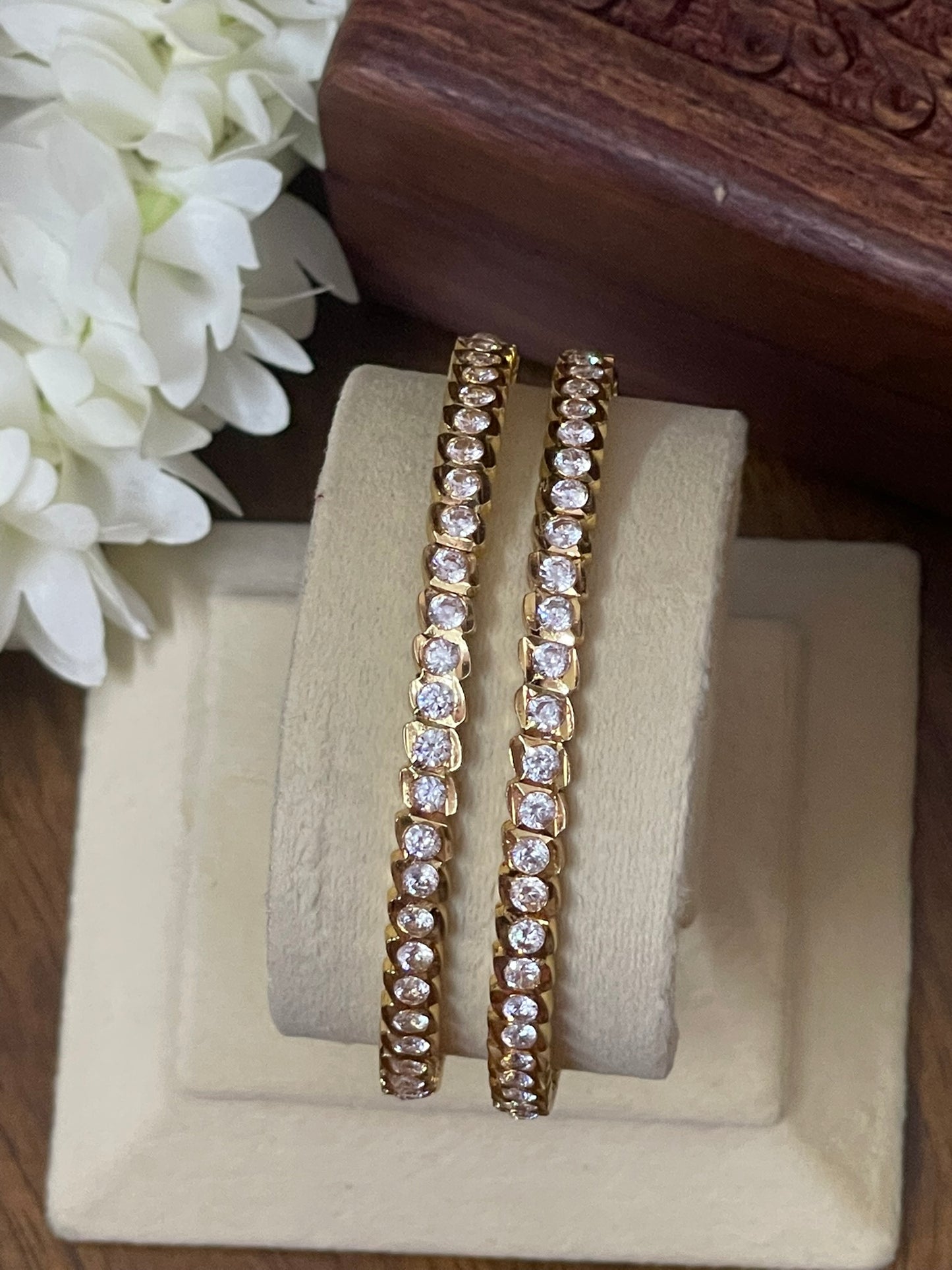 Vintage Single Line White AD Stone Bangles - Pair