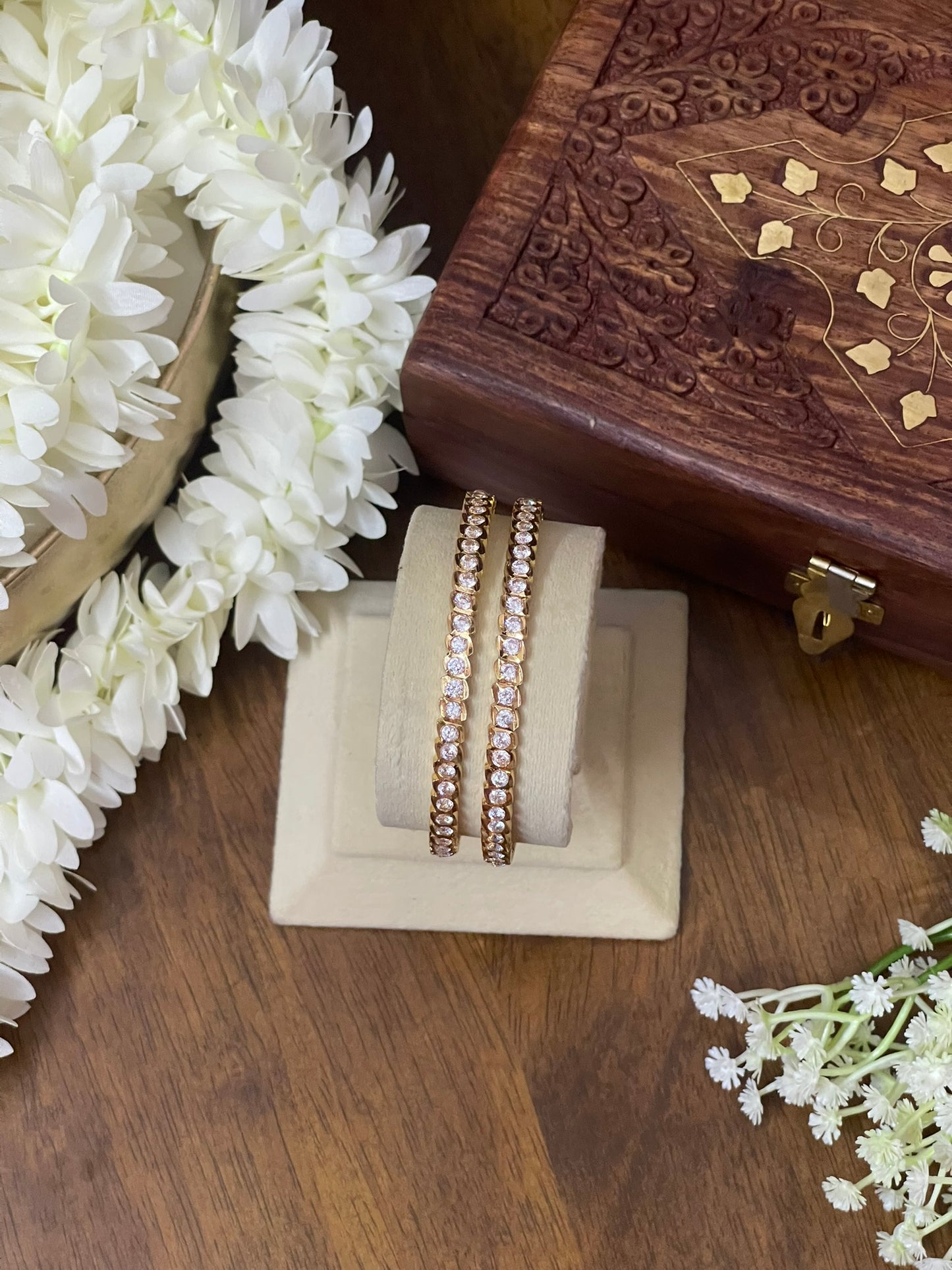 Vintage Single Line White AD Stone Bangles - Pair