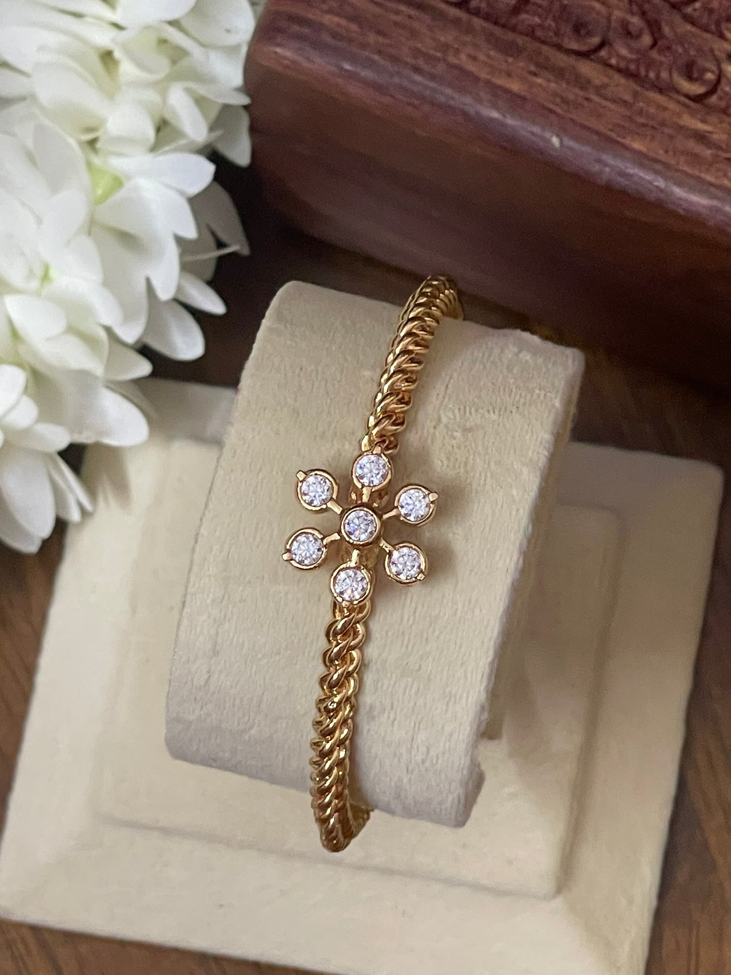 Micro Gold Plated Twisted Floral Kada - Single