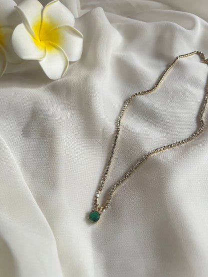 Emerald Solitaire Box Pendant Chain