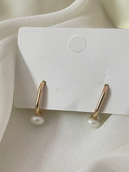 Rose Gold Pearl Hoops